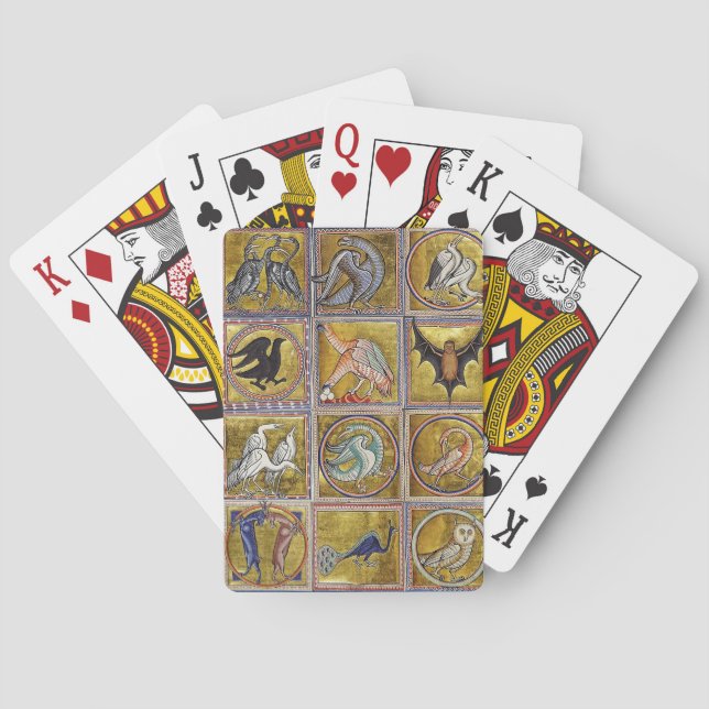 MEDIEVAL BESTIARY, FANTASTIC ANIMALS,GOLD RED BLUE PLAYING CARDS (Back)