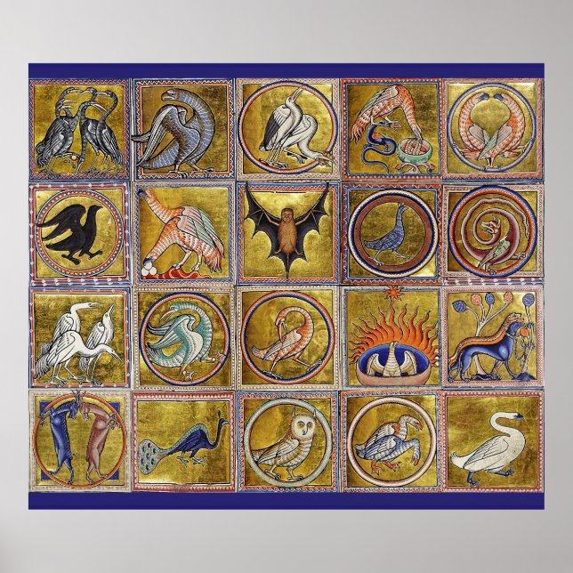 MEDIEVAL BESTIARY, FANTASTIC ANIMALS,GOLD RED BLUE POSTER (Front)