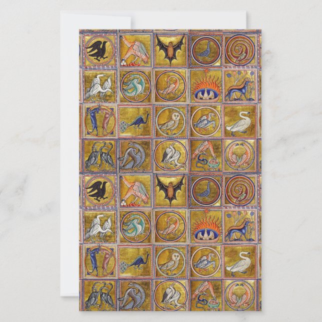 MEDIEVAL BESTIARY, FANTASTIC ANIMALS,GOLD RED BLUE STATIONERY (Front)