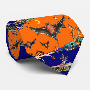 MEDIEVAL BESTIARY,FLYING BATS,FOREST ANIMAL Orange Tie