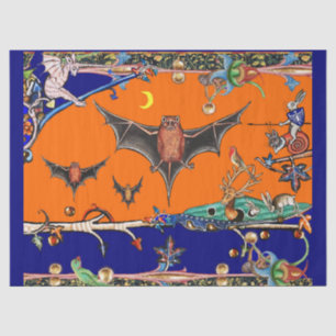 MEDIEVAL BESTIARY,FLYING BATS FOREST ANIMAL Orange Tissue Paper