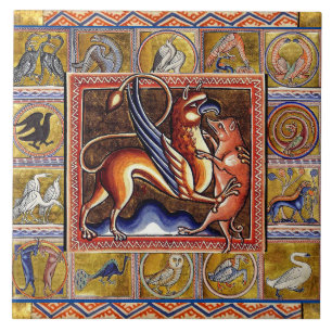 MEDIEVAL BESTIARY,GRIPHON AND WILD BOAR,ANIMALS  TILE