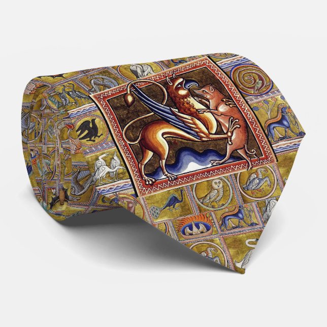 MEDIEVAL BESTIARY,GRYPHON AND WILD BOAR,ANIMALS TIE (Rolled)