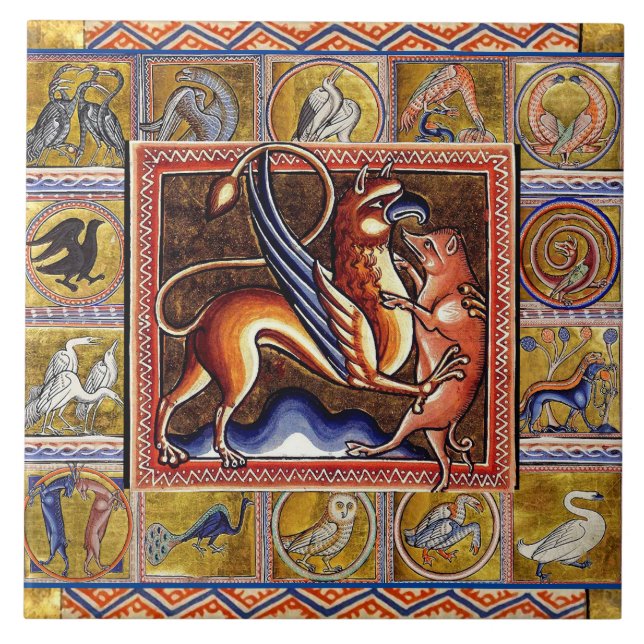MEDIEVAL BESTIARY,GRYPHON AND WILD BOAR,ANIMALS  TILE (Front)