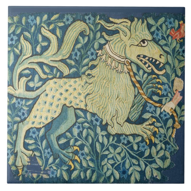 MEDIEVAL BESTIARY Lion Like Beast in Blue Tile (Front)