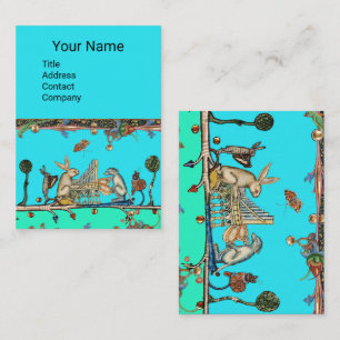 MEDIEVAL BESTIARY MAKING MUSIC,Rabbit,Dog Blue Business Card