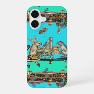 MEDIEVAL BESTIARY MAKING MUSIC,Rabbit, Dog Blue iPhone 16 Case