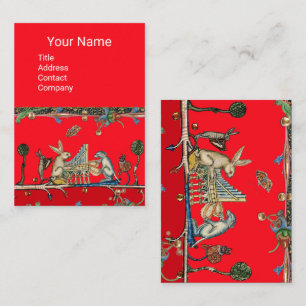 MEDIEVAL BESTIARY MAKING MUSIC,Rabbit,Dog Red Business Card