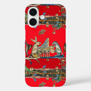 MEDIEVAL BESTIARY MAKING MUSIC,Rabbit, Dog Red Cas iPhone 16 Case