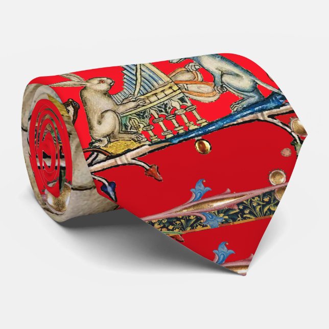 MEDIEVAL BESTIARY MAKING MUSIC,Rabbit,Dog Red Tie (Rolled)