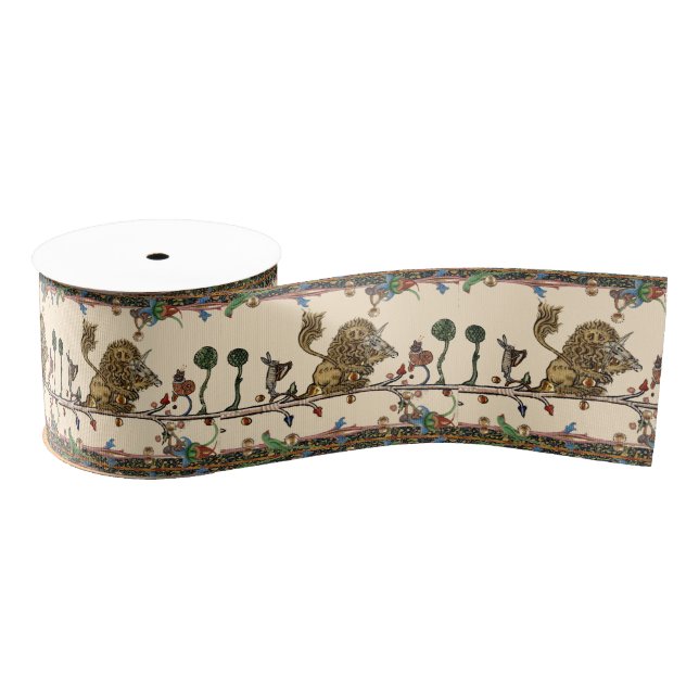 MEDIEVAL BESTIARY MAKING MUSIC,Violinist Lion,Hare Grosgrain Ribbon (Spool)