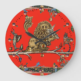 MEDIEVAL BESTIARY MAKING MUSIC Violinist Lion,Hare Large Clock