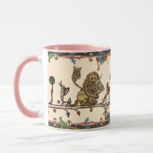 MEDIEVAL BESTIARY MAKING MUSIC Violinist Lion,Hare Mug