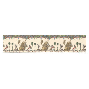 MEDIEVAL BESTIARY MAKING MUSIC Violinist Lion,Hare Short Table Runner