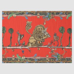 MEDIEVAL BESTIARY MAKING MUSIC Violinist Lion Red Tissue Paper