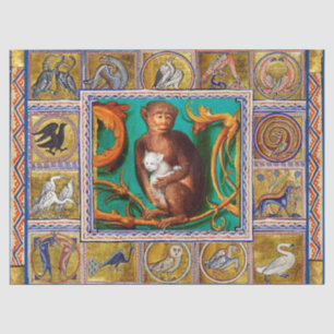 MEDIEVAL BESTIARY,MONKEY AND WHITE CAT,ANIMALS  TISSUE PAPER
