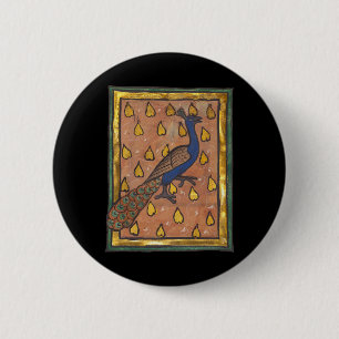 Medieval Bestiary Peacock c. 1270 2 Inch Round Button