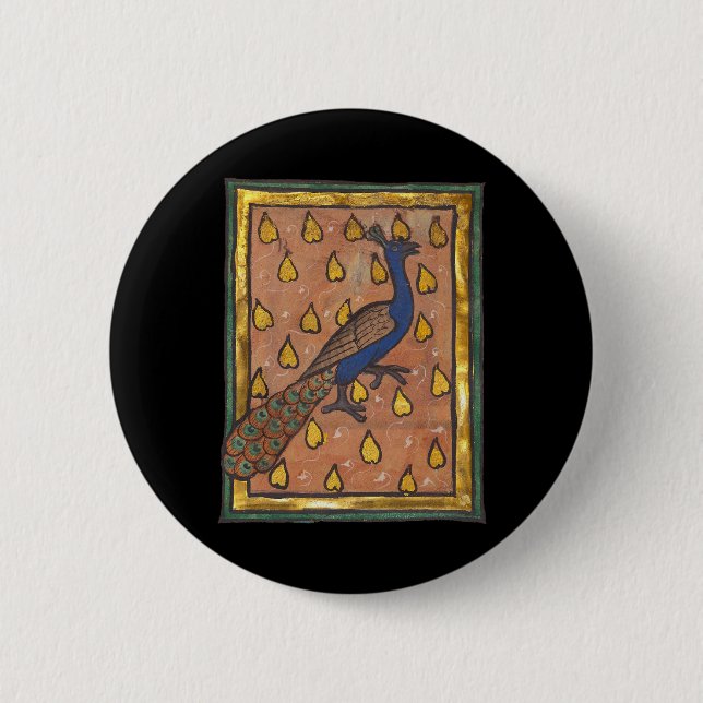 Medieval Bestiary Peacock c. 1270 2 Inch Round Button (Front)
