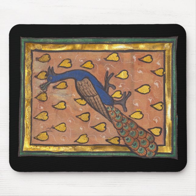 Medieval Bestiary Peacock c. 1270 Mouse Pad (Front)