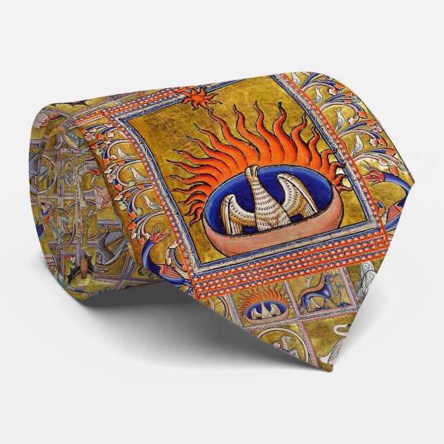 MEDIEVAL BESTIARY,PHOENIX IN RED FLAMES,LIFE TREE TIE (Rolled)