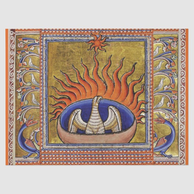 MEDIEVAL BESTIARY,PHOENIX IN RED FLAMES,LIFE TREE TISSUE PAPER (Front)