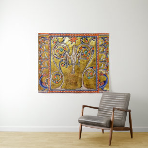 MEDIEVAL BESTIARY,PHOENIX ON TREE OF LIFE,DRAGONS  TAPESTRY