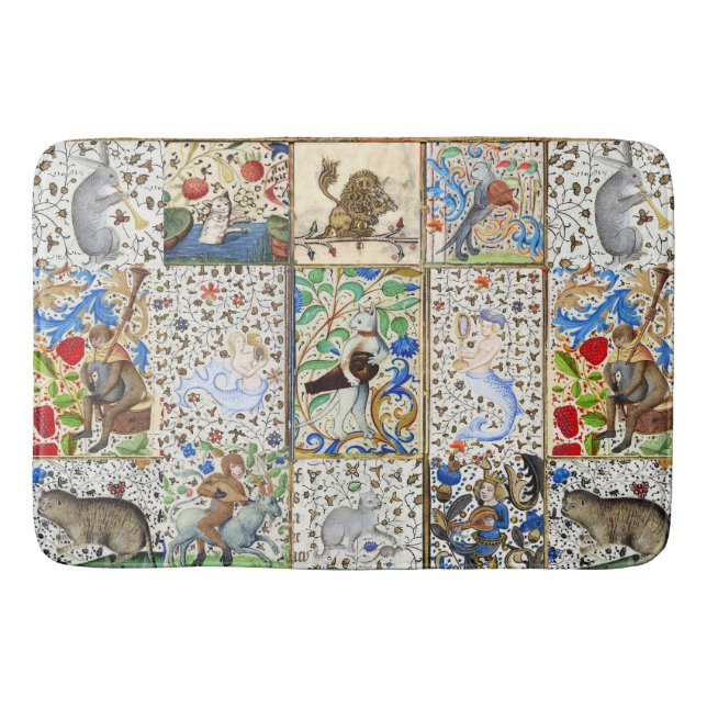 MEDIEVAL BESTIARY PLAYING MUSICAL INSTRUMENTS BATH MAT (Front)