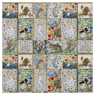 MEDIEVAL BESTIARY PLAYING MUSICAL INSTRUMENTS FABRIC