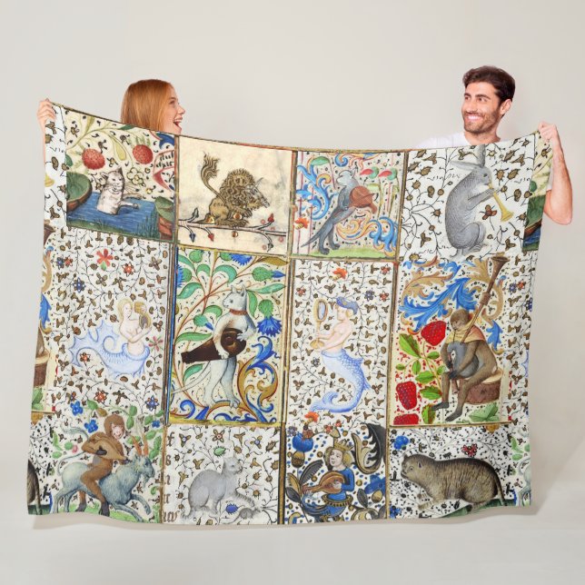 MEDIEVAL BESTIARY PLAYING MUSICAL INSTRUMENTS FLEECE BLANKET (In Situ)