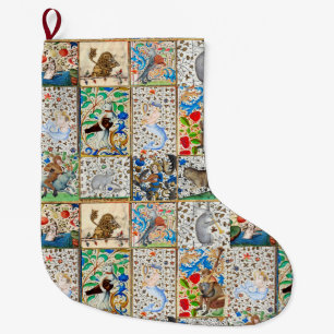 MEDIEVAL BESTIARY PLAYING MUSICAL INSTRUMENTS LARGE CHRISTMAS STOCKING