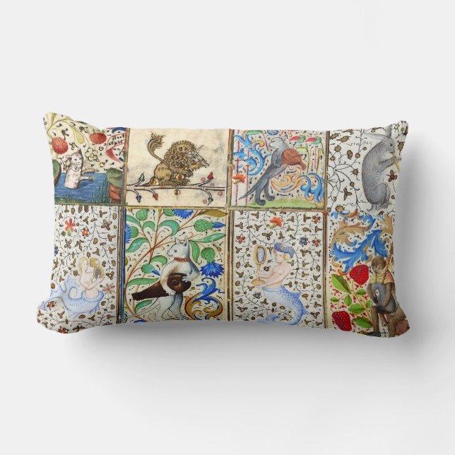 MEDIEVAL BESTIARY PLAYING MUSICAL INSTRUMENTS LUMBAR PILLOW (Front)