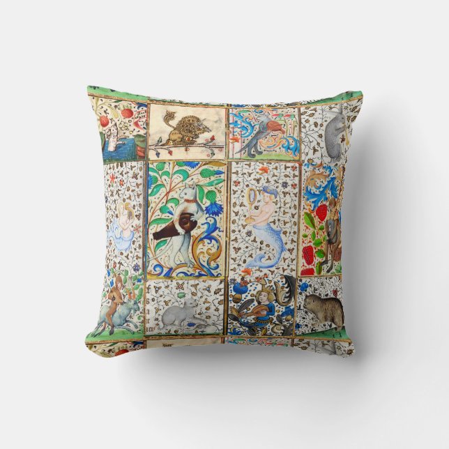 MEDIEVAL BESTIARY PLAYING MUSICAL INSTRUMENTS THROW PILLOW (Front)