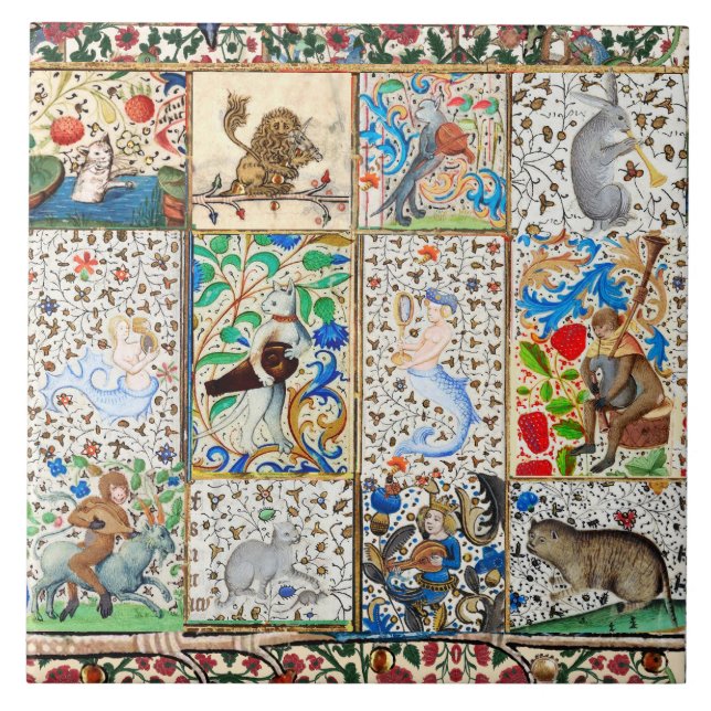 MEDIEVAL BESTIARY PLAYING MUSICAL INSTRUMENTS TILE (Front)