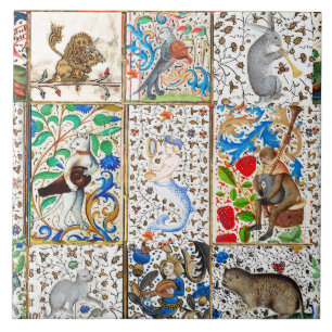 MEDIEVAL BESTIARY PLAYING MUSICAL INSTRUMENTS TILE