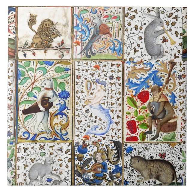 MEDIEVAL BESTIARY PLAYING MUSICAL INSTRUMENTS TILE (Front)