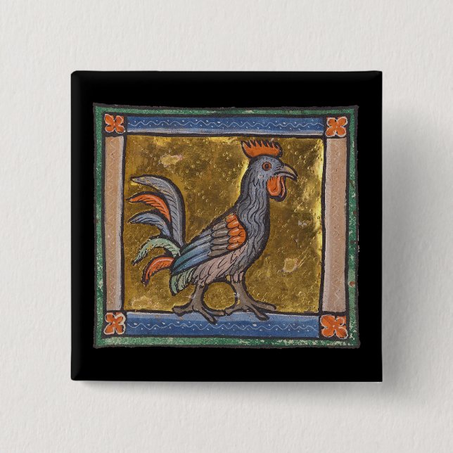 Medieval Bestiary Rooster c. 1270 2 Inch Square Button (Front)
