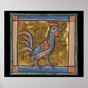 Medieval Bestiary Rooster c. 1270 Poster