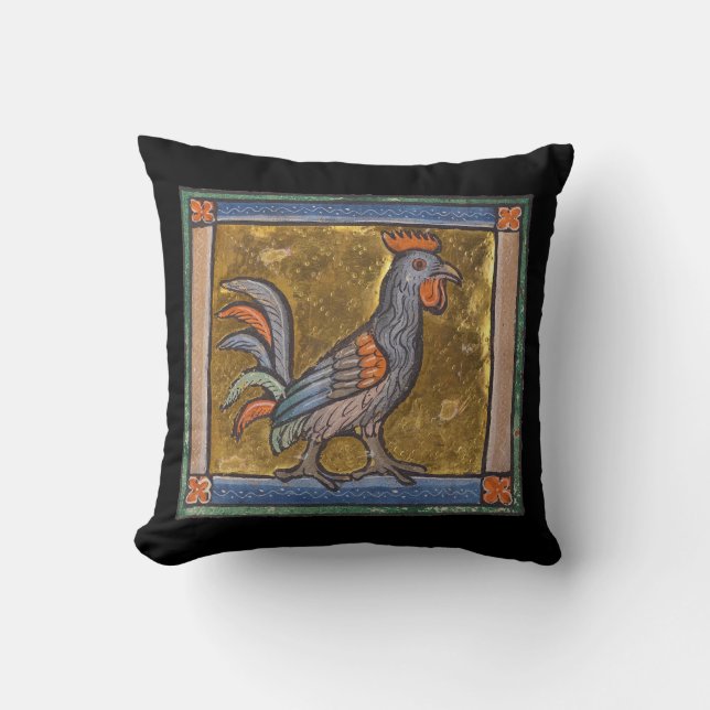 Medieval Bestiary Rooster c. 1270 Throw Pillow (Front)