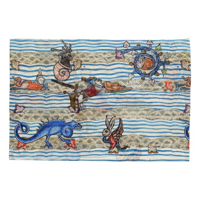 MEDIEVAL BESTIARY,SEA MONSTERS FANTASY ANIMALS  PILLOWCASE (Back-Left)