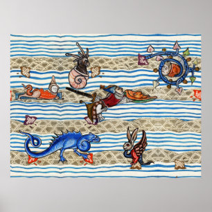 MEDIEVAL BESTIARY,SEA  MONSTERS FANTASY ANIMALS POSTER