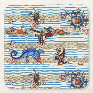 MEDIEVAL BESTIARY,SEA MONSTERS FANTASY ANIMALS SQUARE PAPER COASTER