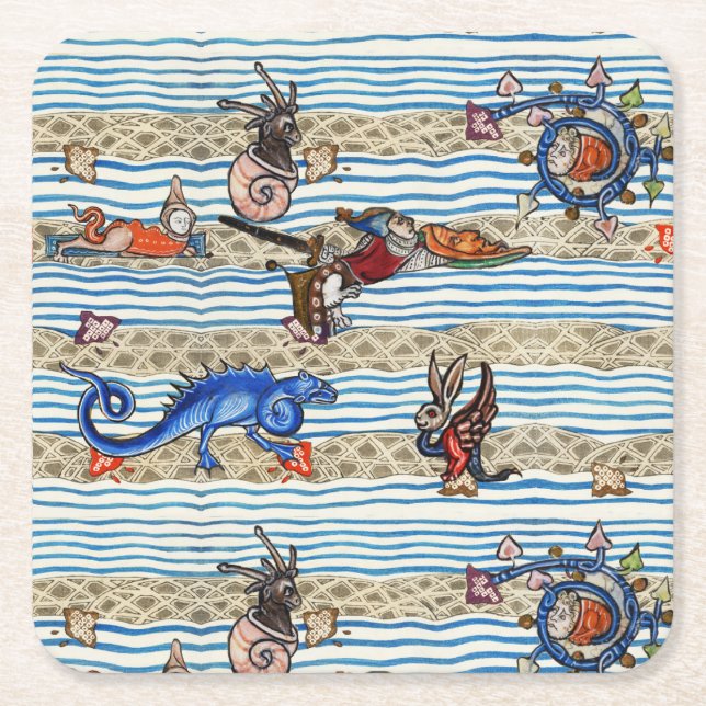 MEDIEVAL BESTIARY,SEA MONSTERS FANTASY ANIMALS  SQUARE PAPER COASTER (Front)