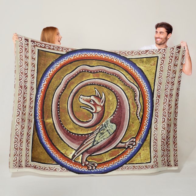 MEDIEVAL BESTIARY, SNAKE DRAGON CIRCLES  FLEECE BLANKET (In Situ)