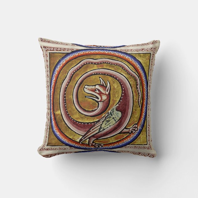 MEDIEVAL BESTIARY, SNAKE DRAGON CIRCLES THROW PILLOW (Front)