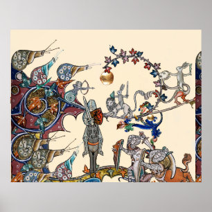 MEDIEVAL BESTIARY WAR, KNIGHTS,GIANT SNAILS Cream Poster