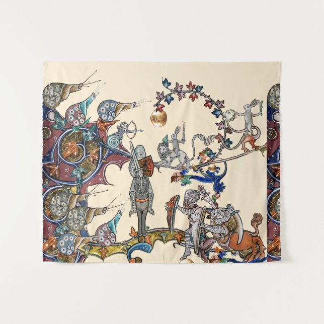 MEDIEVAL BESTIARY WAR, KNIGHTS,GIANT SNAILS Ivory Tapestry (Front (Horizontal))