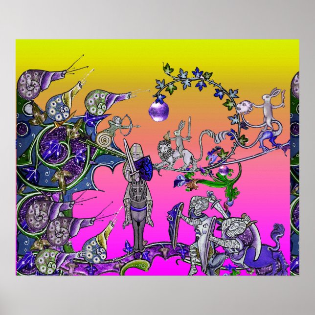 MEDIEVAL BESTIARY WAR, KNIGHTS,GIANT SNAILS Pink  Poster (Front)