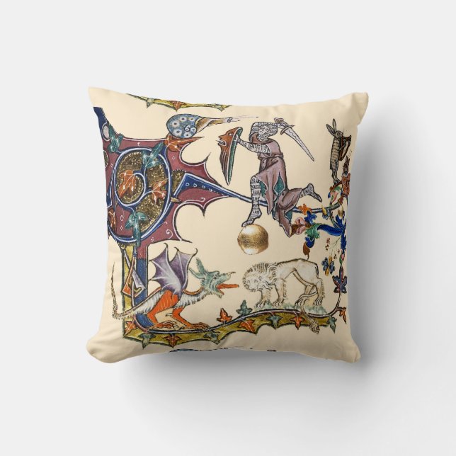 MEDIEVAL BESTIARY WAR Snail vs Knight ,Dragon.Lion Throw Pillow (Front)