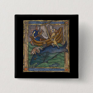 Medieval Bestiary Whale c. 1270 2 Inch Square Button