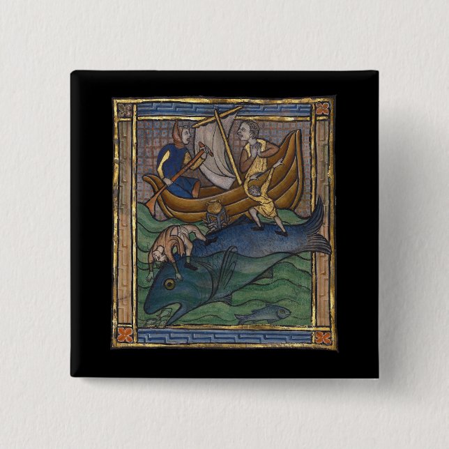 Medieval Bestiary Whale c. 1270 2 Inch Square Button (Front)